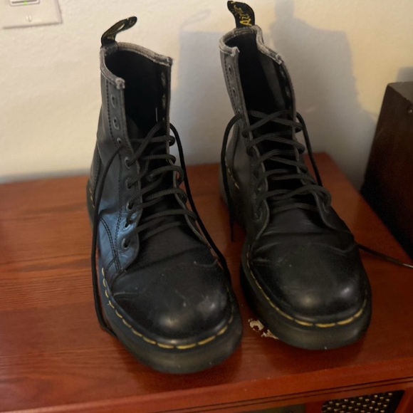 Vintage 80s Dr. Martens Black Combat Boots with Chunky Sole - Picture 1 of 9